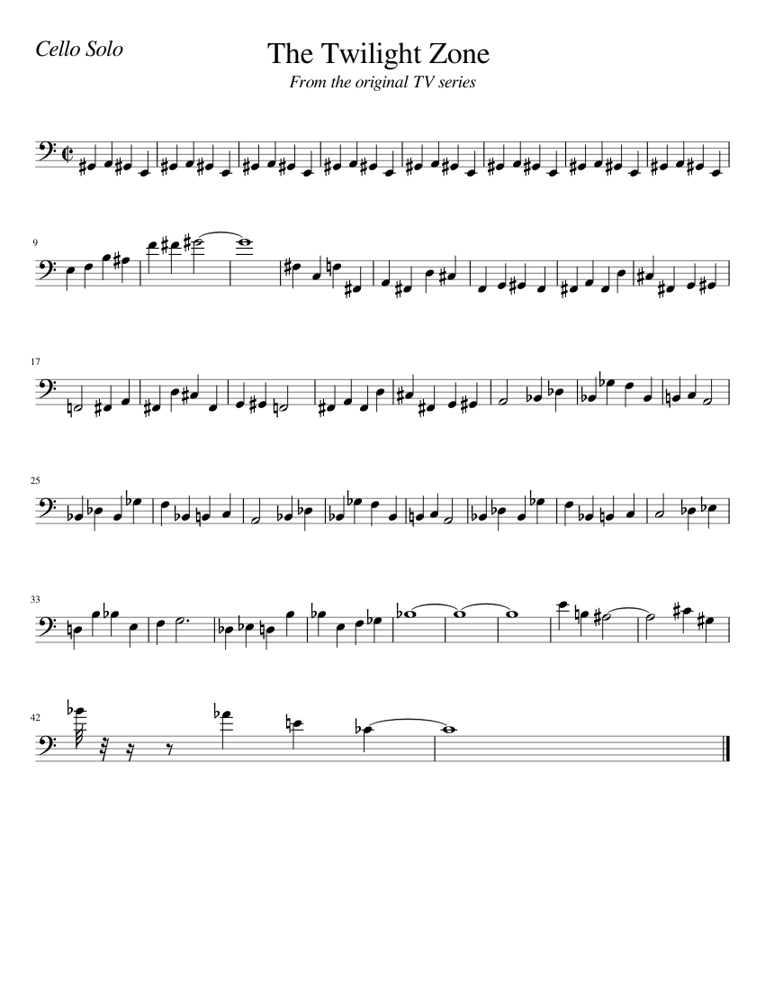 The Twilight Zone Sheet music for Cello (Solo) 