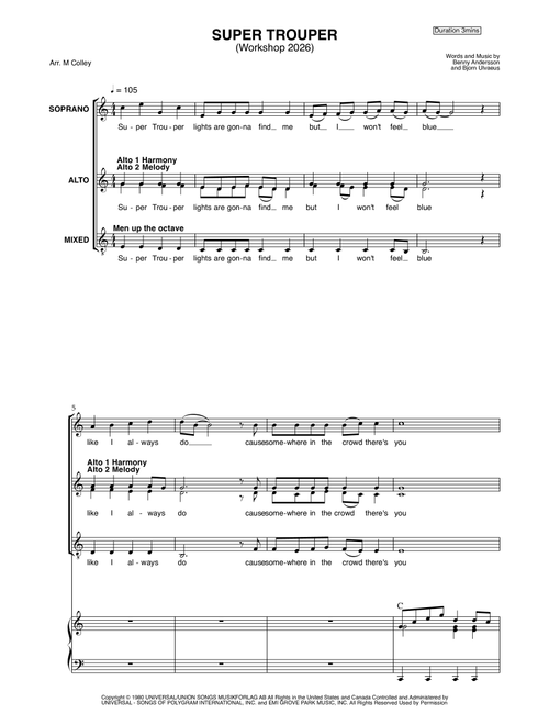 Super Trouper (Arr. M Colley) - ABBA (Choral, SAT)