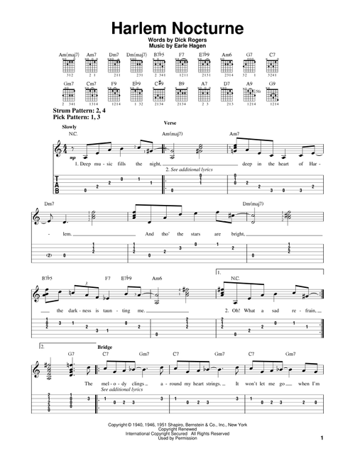Harlem Nocturne - Dick Rogers (Easy Guitar with TAB)