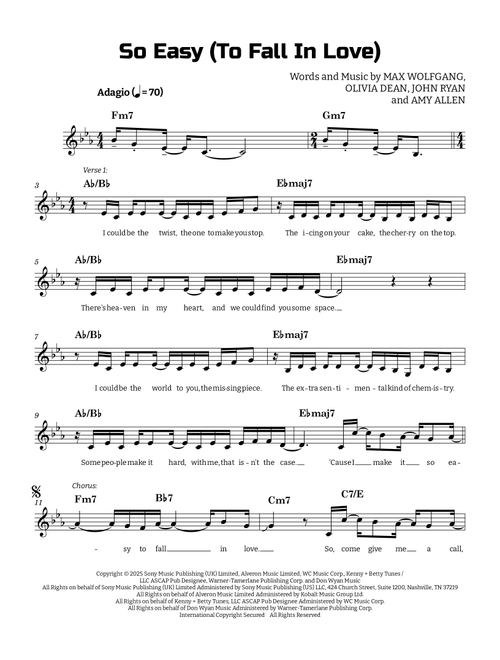 So Easy (To Fall In Love) (Arr. Guilherme Correa) - Olivia Dean (Lead Sheet - Fake Book)