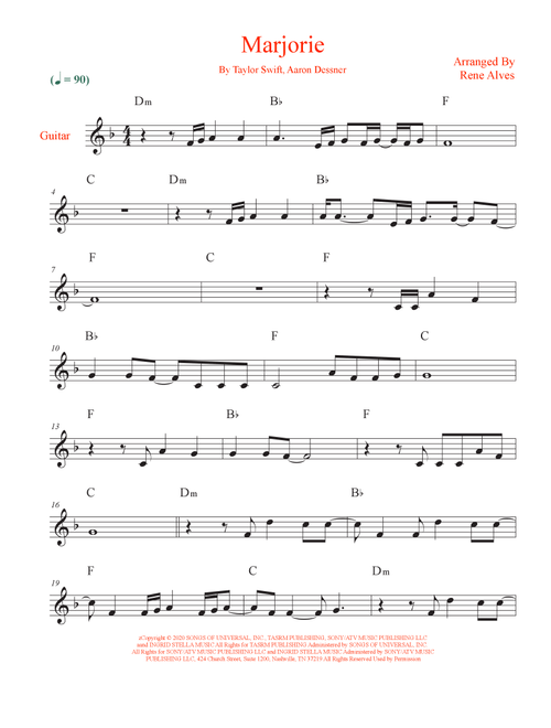 Marjorie (Arr. Rene Alves) - Taylor Swift (Guitar and Piano)