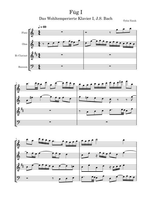Well Tempered Clavier – Johann Sebastian Bach Füg I, Tahta Üflemeli Dörtlüsü İçin