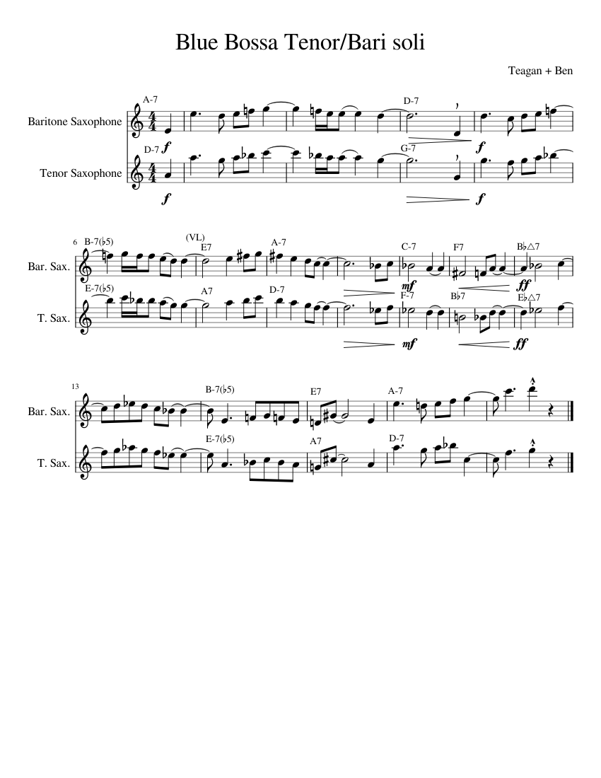 Blue bossa saxophone outlet