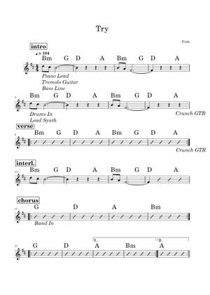 Pink! - Try (Drums) Sheet Music for Drum group (Solo) | MuseScore.com