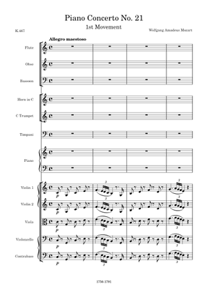 Piano Concerto No. 21 K467 2nd movement Sheet Music for Piano
