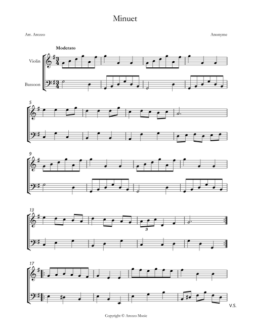 bach bwv anh. 116 minuet in g major Flute and Bassoon sheet music (Arr. Arezzo Music) - Johann Sebastian Bach (Instrumental Duet)