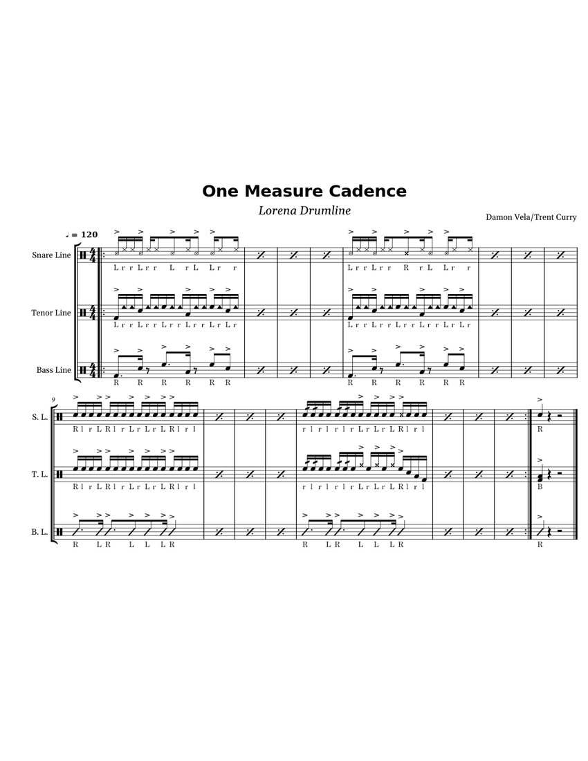 One Measure Cadence Sheet music for Snare drum, Tenor drum, Bass drum