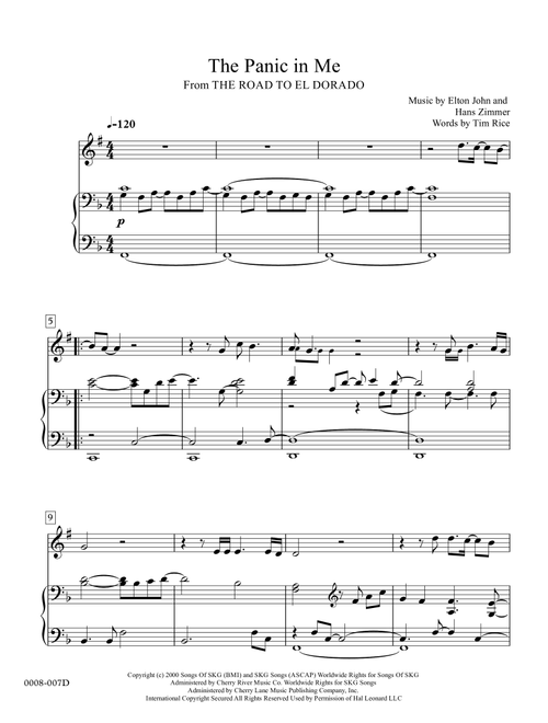 The Panic In Me  from THE ROAD TO EL DORADO (Arr. Red Gate Music) - Hans Zimmer, Elton John (Instrumental Duet and Piano)