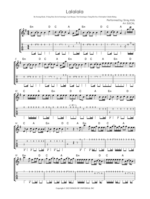 Lalalala (Arr. Arr. Ed.CAL) - Stray Kids (Guitar Tab)