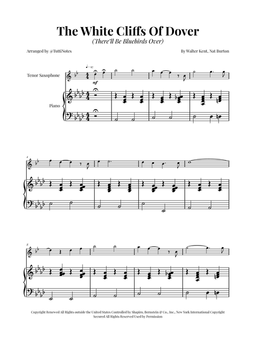 (There'll Be Bluebirds Over) The White Cliffs Of Dover (Arr. Glauco Fernandes) - Various (Tenor Sax and Piano)