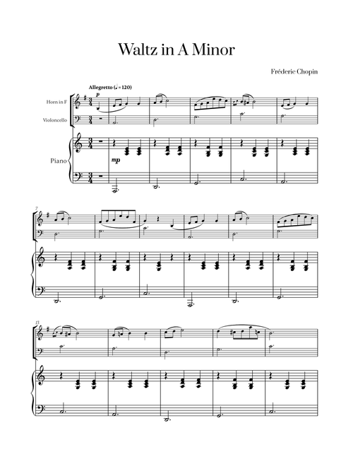Chopin - Waltz in A Minor for French Horn, Cello and Piano (Arr. Cadenza Editions) (Instrumental Duet and Piano)