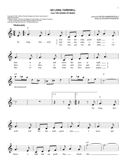 So Long, Farewell - Rodgers & Hammerstein (Easy Lead Sheet - Fake Book)