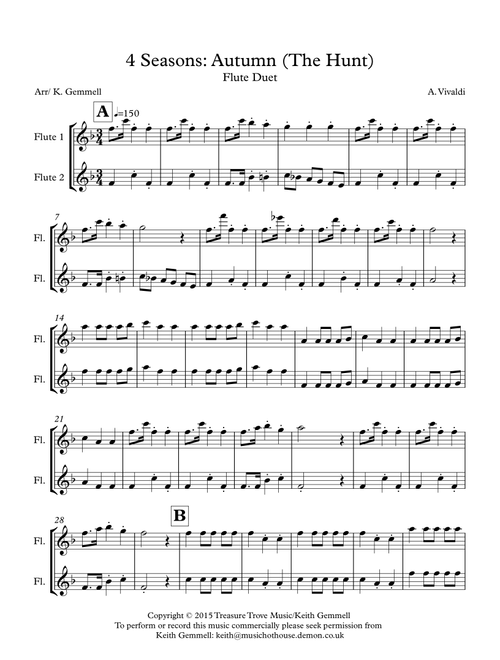 4 Seasons: Autumn (The Hunt) Flute Duet (Arr. Keith Gemmell) - A, Vivaldi (Flute Duet)
