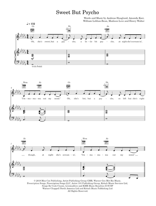 Sweet but psycho - Ava Max (Piano-Voice-Guitar)