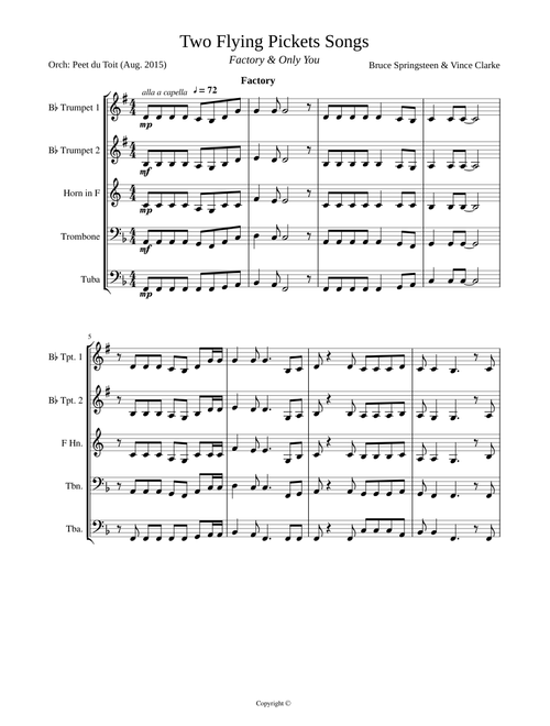 Two Flying Pickets Songs - Bruce Springsteen & Vince Clarke for Brass Quintet