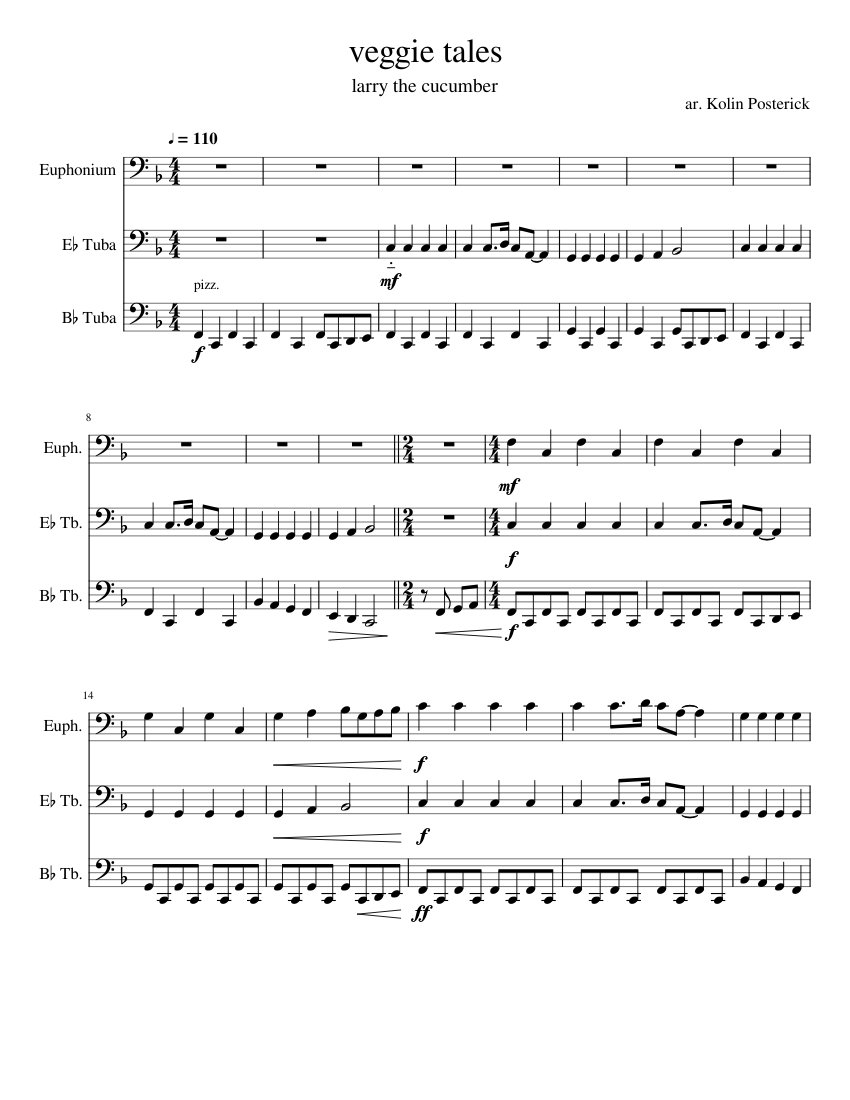 veggie tales Sheet music for Euphonium, Tuba (Mixed Trio) | Musescore.com
