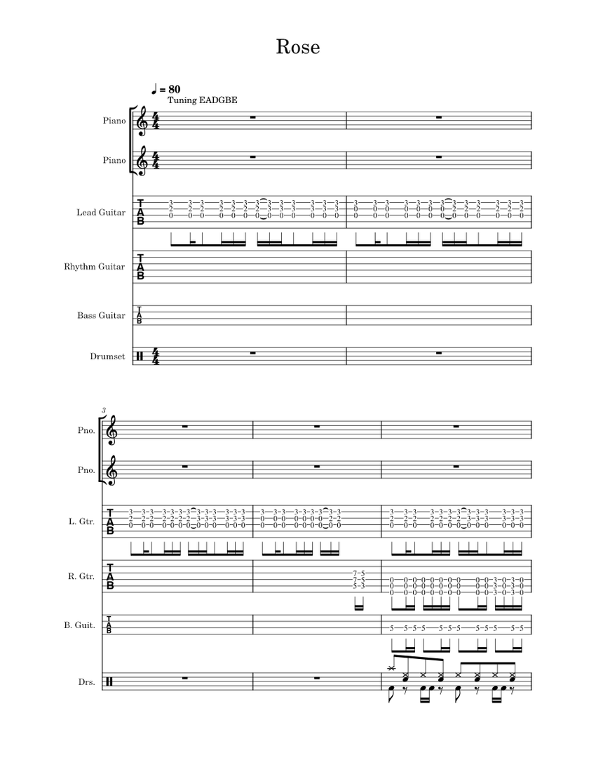 Rose – NANA Sheet Music and Tab for Piano, Guitar, Bass guitar