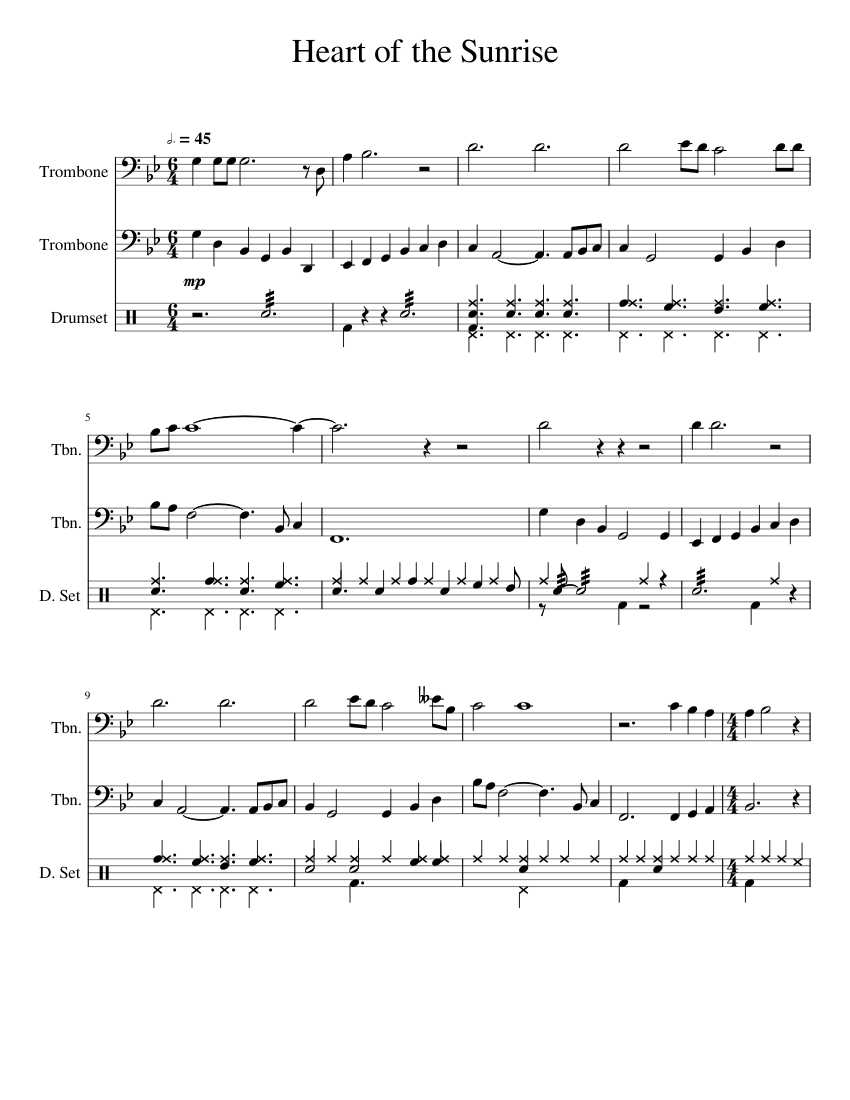 Heart of the Sunrise Sheet Music for Trombone, Drum group (Mixed