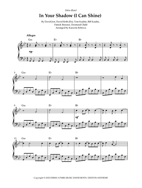 In Your Shadow I Can Shine (Arr. Kaiserin Rebecca) - Tokio Hotel (Piano Solo)