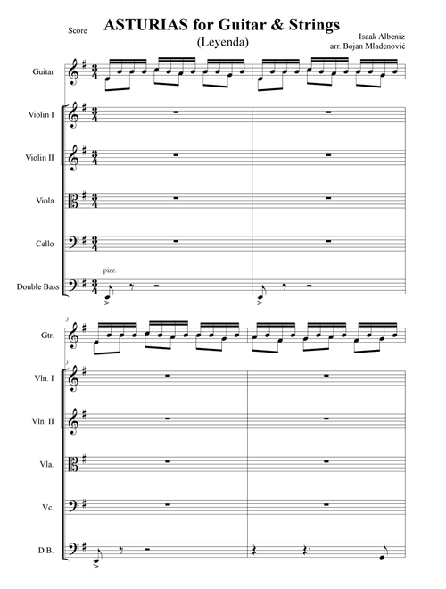 Asturias - for Guitar & String Quintet (or String Orchestra) (Arr. Bojan Mladenović) - Isaac Albéniz (Small Ensemble)