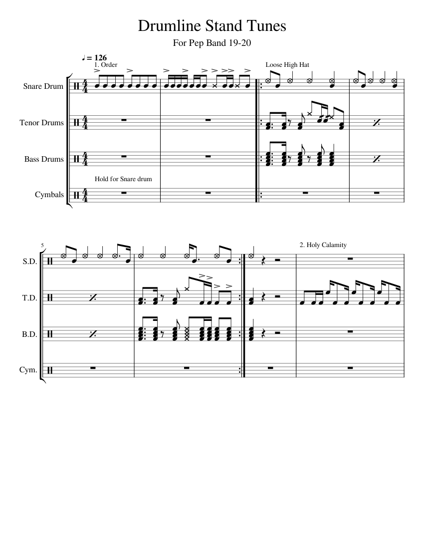 Drumline Stand Tunes Sheet music for Snare drum, Crash, Tenor drum