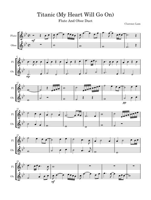 Titanic theme Flute And Oboe Duet - Clarence Lam