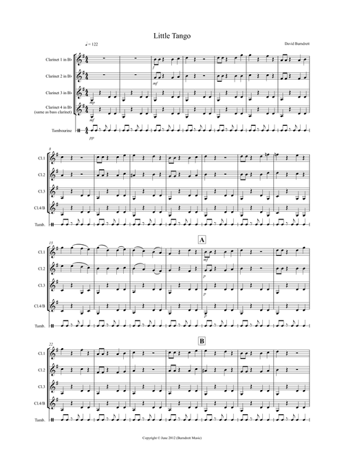 Little Tango for Beginning Clarinet Quartet - David Burndrett (Clarinet Solo)