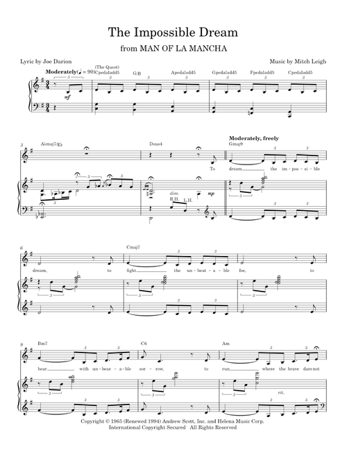 The Impossible Dream (The Quest) - Joe Darion, Linda Eder, Man Of La Mancha Musical (Piano-Vocal-Guitar)