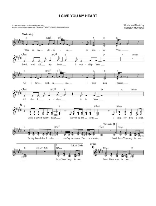 I Give You My Heart - Hillsong Worship (Lead Sheet - Fake Book)