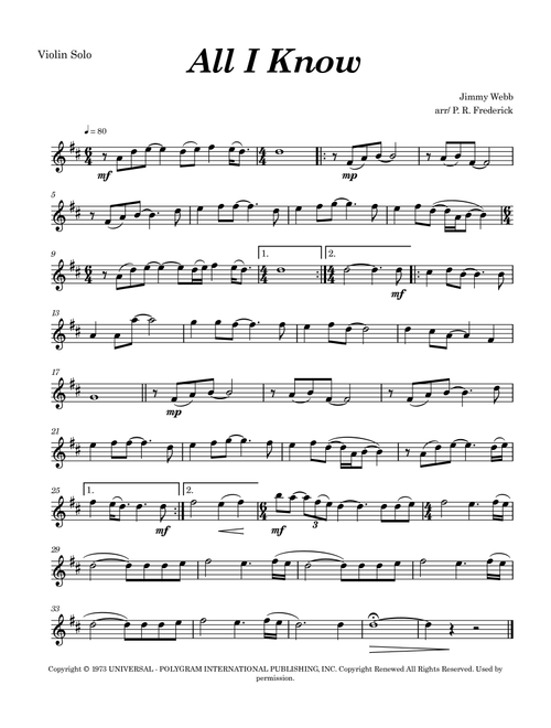 All I Know (Arr. P. R. Frederick) - Aa (Violin Solo)
