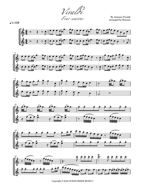 The Four Seasons - Spring - Allegro 1 (Arr. Lkmusic) - Parry Library (Flute Duet)
