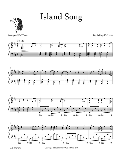 Island Song (Come Along With Me) (Arr. Digital Scores Collection) - Ashley Eriksson (Piano Solo)