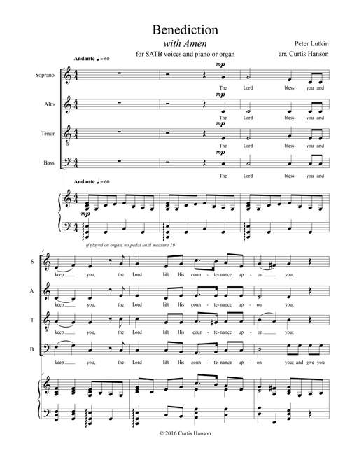 Benediction (SATB) (Arr. Curtis Hanson) - Peter Lutkin (Choral, SATB)