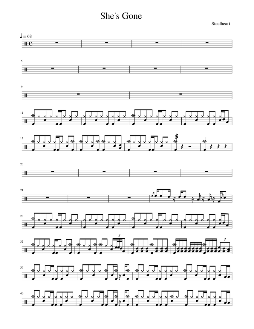 She's Gone -[Steelheart] 영상용 Sheet music for Drum group (Solo ...