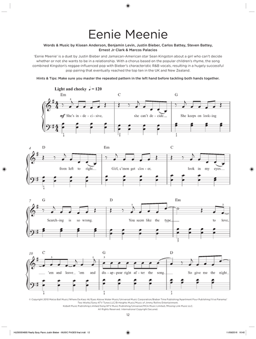 Eenie Meenie - Sean Kingston & Justin Bieber (Really Easy Piano)