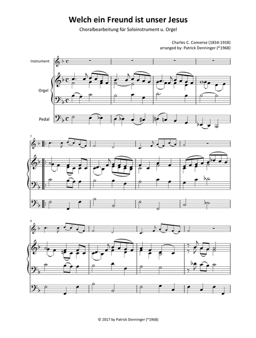 What a friend we have in Jesus - Welch ein Freund ist unser Jesus C-Instrument u. Orgel (Arr. Patrick Denninger (*1968)) - Charles C. Converse/ Patrick Denninger (Instrumental Duet)
