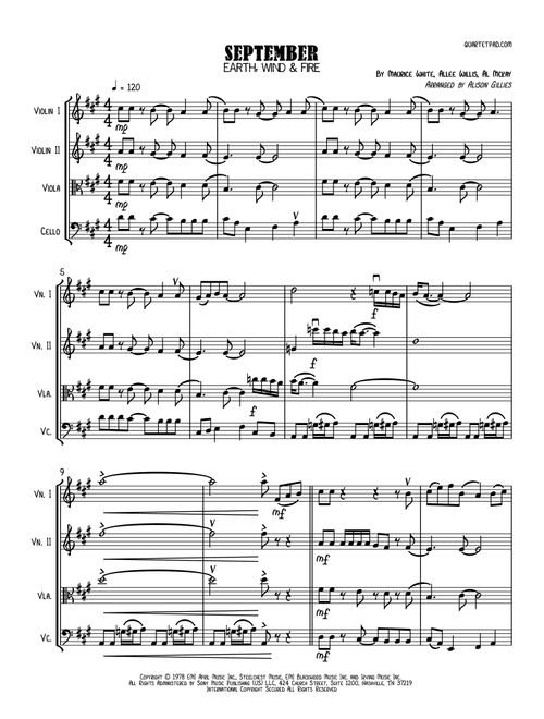 September (Arr. Alison Gillies) - Earth Wind & Fire (String Quartet)