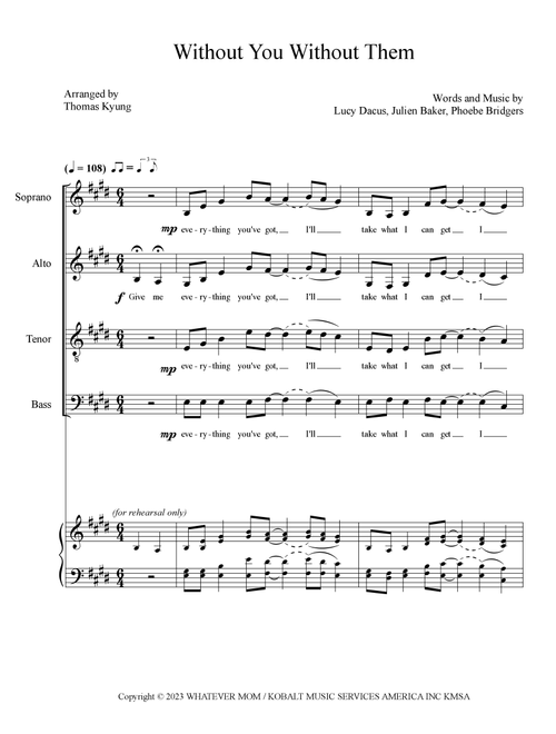 Without You Without Them (Arr. Thomas Kyung) - Julien Baker, Phoebe Bridgers, Lucy Dacus (Choral, SATB)