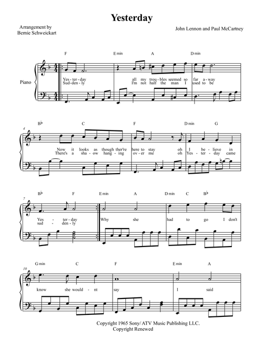 Yesterday (Arr. Bernie Schweickart) - En Vogue (Piano Vocal)