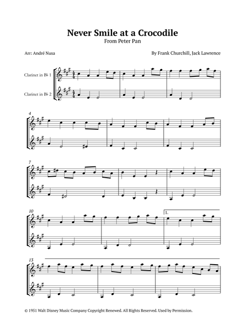 Never Smile At A Crocodile (Arr. André Nusa) - Jack Lawrence, Frank Churchill (Clarinet Duet)