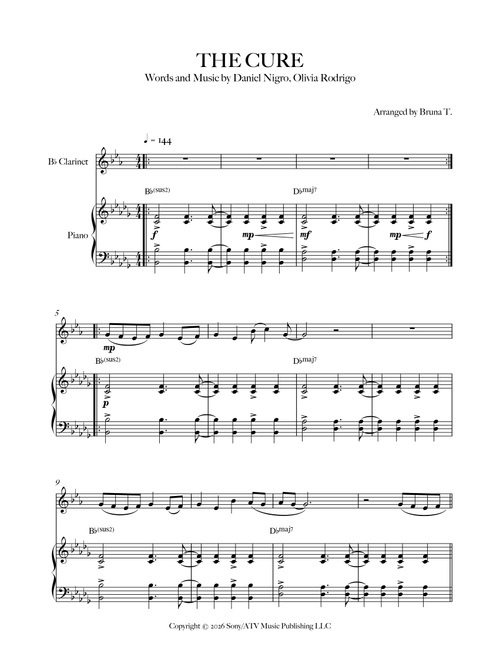 The Cure (Arr. Bruna T.) - Olivia Rodrigo (Clarinet and Piano)