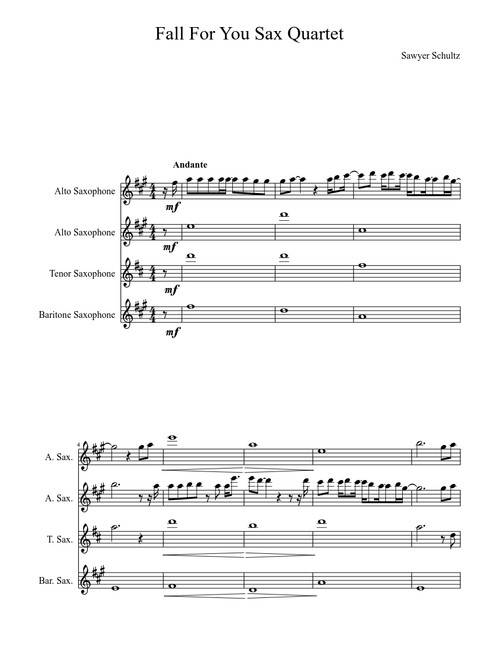 Fall For You By Secondhand Serenade (Sax Quartet)