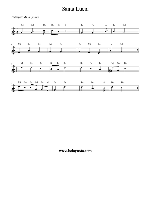 Santa Lucia - Kolay Nota