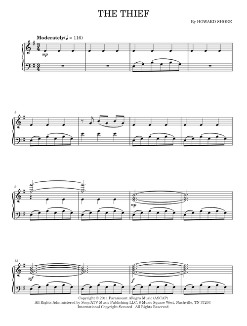 The Thief - Howard Shore, Hugo movie (Piano Solo)
