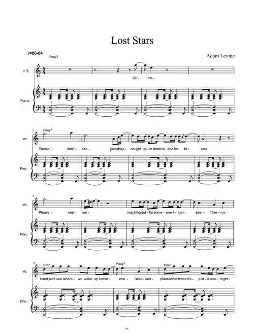 Lost Stars (into The Night Mix) (Arr. Adam Levine) (Piano Vocal)