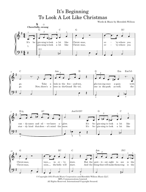 It's Beginning To Look A Lot Like Christmas - Dean Martin, Perry Como (Easy Piano)