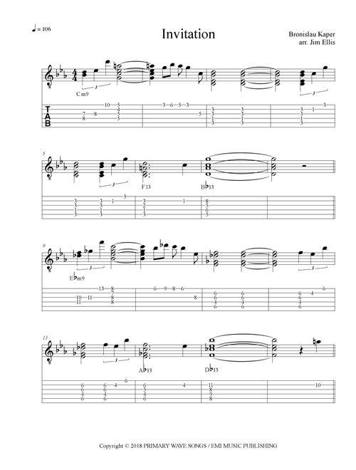 Invitation (Cues) (Arr. Jim Ellis) - Bronislaw Kaper (Guitar Tab)