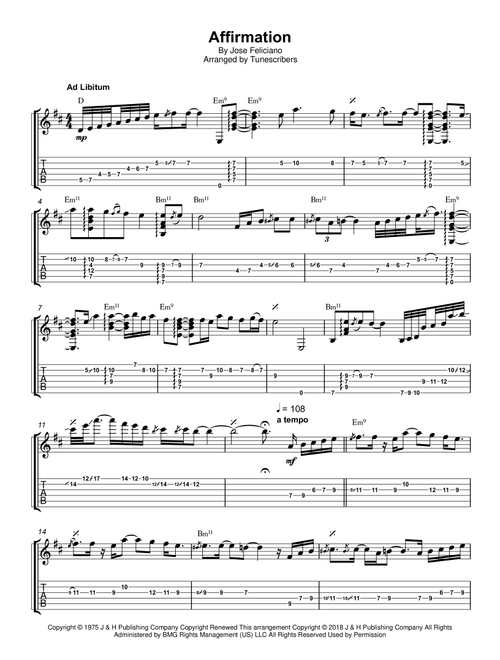 Affirmation (Arr. Tunescribers) - Jose Feliciano (Solo Guitar)