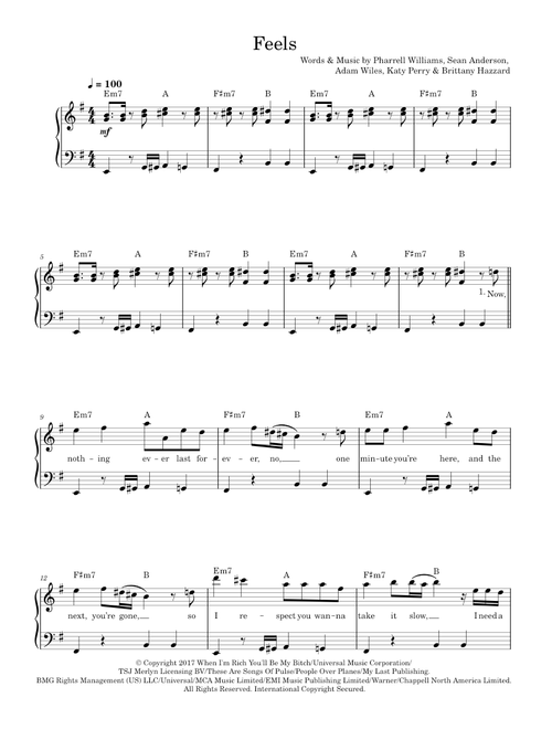 Feels (featuring Pharrell Williams, Katy Perry and Big Sean) - Big Sean, Calvin Harris, Katy Perry, (Easy Piano)