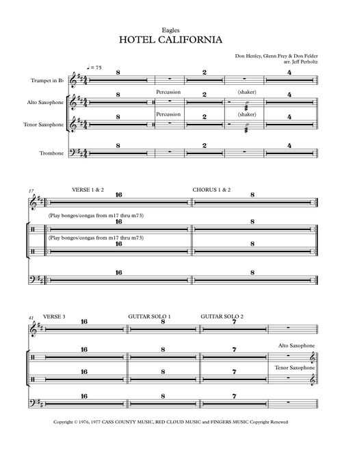 Hotel California (Arr. Jeff Perholtz) - Eagles (Small Ensemble)